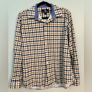 Butter Cloth Shirt Mens Large Blue Check Contrasting Flip Cuff Lightweight